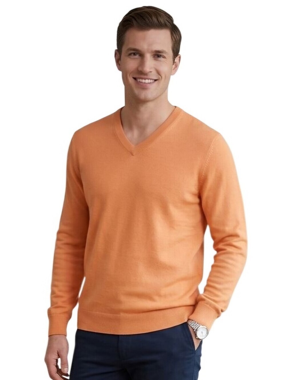 Brooks Brothers Country Club Coral Orange Silk Blend V Neck Sweater Size XL